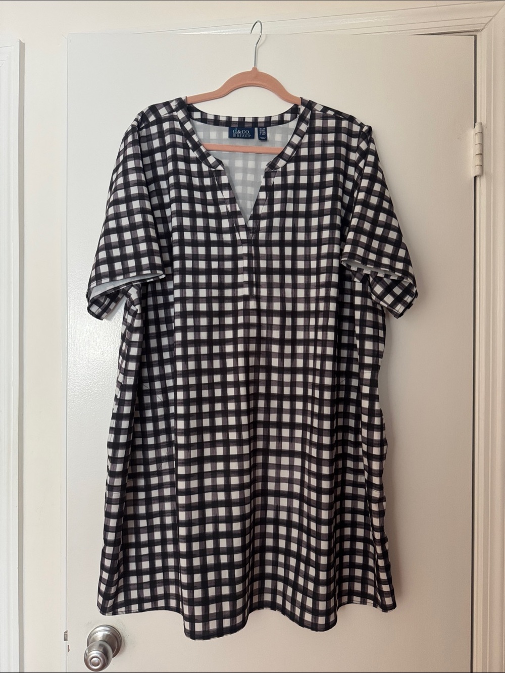 Denim&Co Black and White Gingham Swim Coverup Tunic